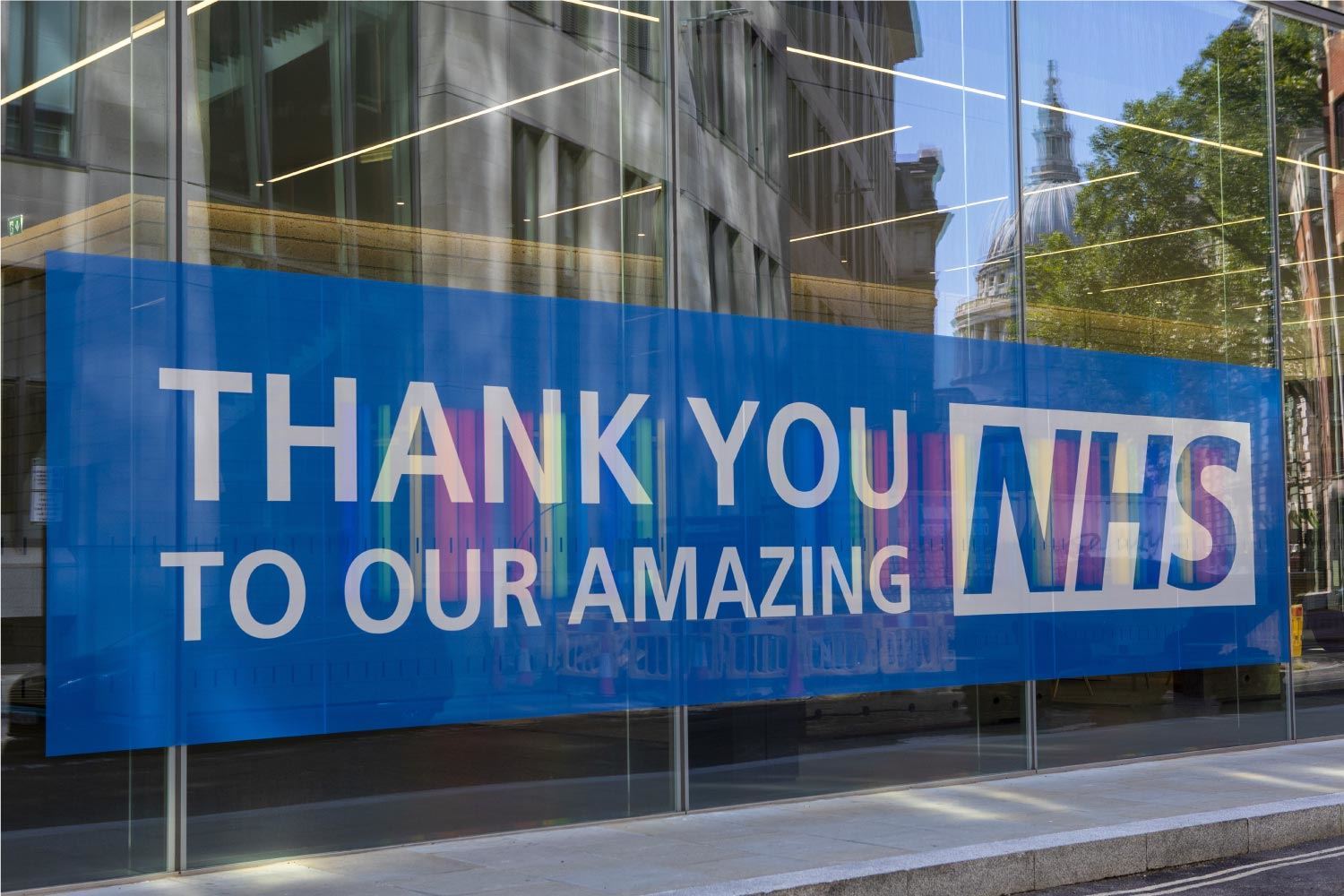 Thank you NHS wide format print on glass.