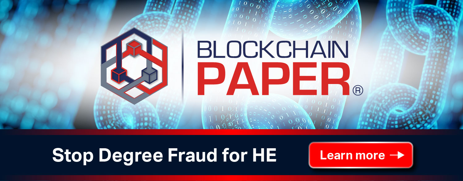 Secure Printed Certificates - Blockchain paper banner with a CTA to stop degree fraud